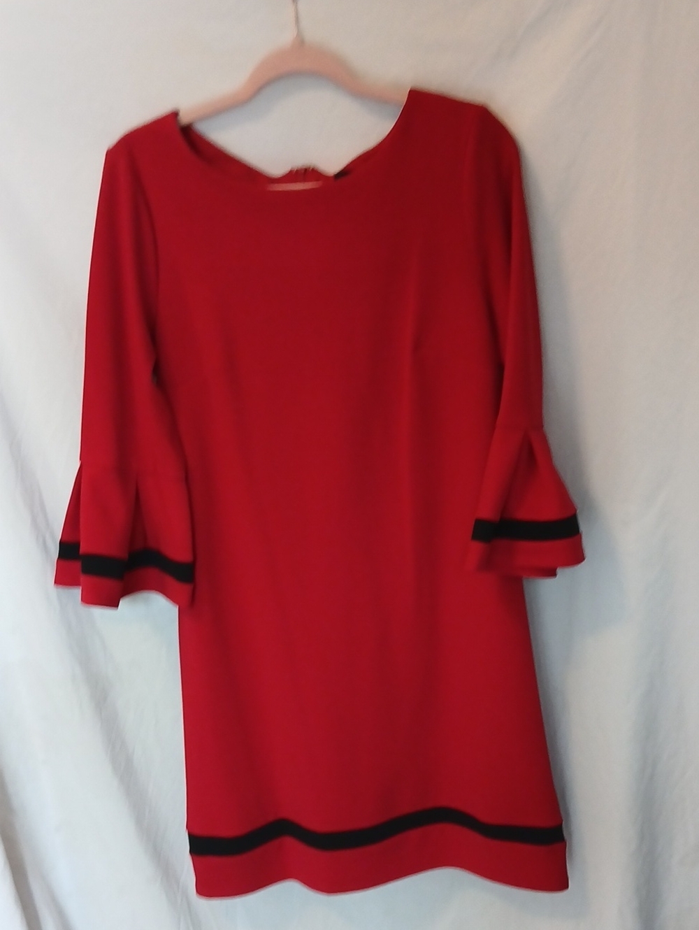 R&K Fun Red And Black Trim Bell Sleeve Dress